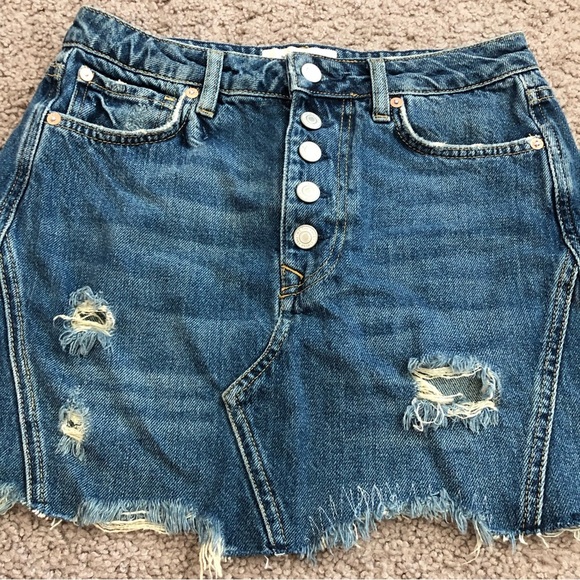 Free People We The Free A Line Distressed Denim Mini Skirt - Picture 4 of 12